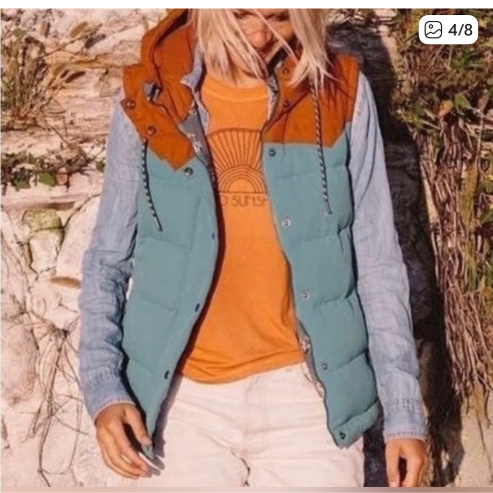 Patagonia Bivy Two-Tone Puffer Vest in Teal and Rust Mushroom Lining XS - Picture 3 of 11